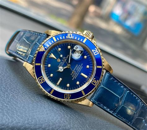 rolex blue alligator strap|rolex 1908 leather strap.